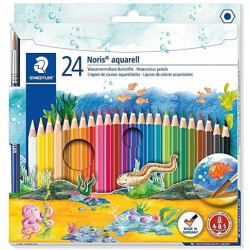 144 10NC24 STAEDTLER LÁPICES DE COLORES NORIS AQUARELL + PINCEL SURTIDOS  EN ESTUCHE 24 UD