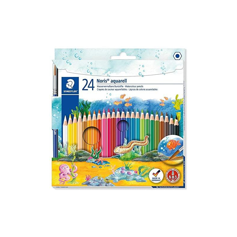 144 10NC24 STAEDTLER LÁPICES DE COLORES NORIS AQUARELL + PINCEL SURTIDOS  EN ESTUCHE 24 UD