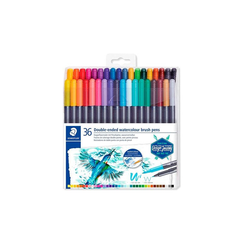 3001 TB36 STAEDTLER ROTULADORES DESIGN JOURNEY DOBLE PUNTA FINA/PINCEL ACUARELABLES C/SURTIDOS ESTUCHE 36 UD