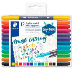 3004 TB12 STAEDTLER ROTULADORES BRUSH LETTERING DOBLE PUNTA FINA/PINCEL C/SURTIDOS ESTUCHE 12 UD