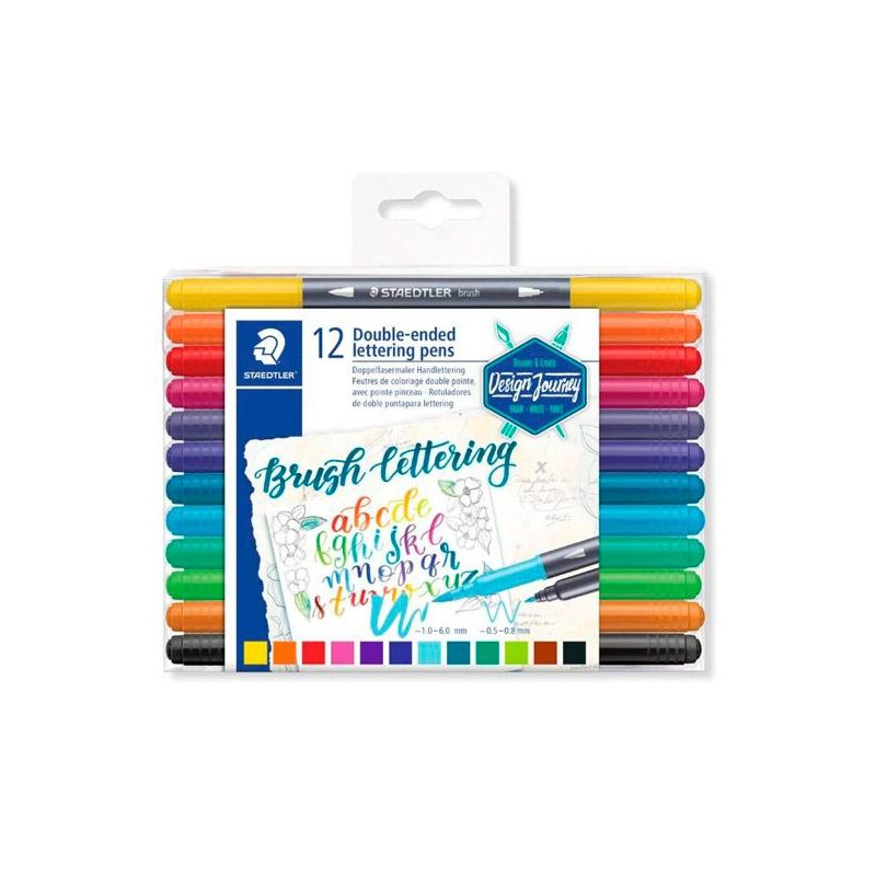 3004 TB12 STAEDTLER ROTULADORES BRUSH LETTERING DOBLE PUNTA FINA/PINCEL C/SURTIDOS ESTUCHE 12 UD