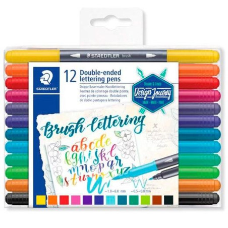 3004 TB12 STAEDTLER ROTULADORES BRUSH LETTERING DOBLE PUNTA FINA/PINCEL C/SURTIDOS ESTUCHE 12 UD