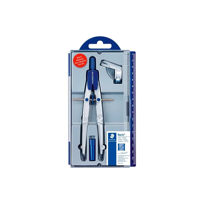 550 01 STAEDTLER COMPÁS ESCOLAR NORIS 550 ESTUCHE CON ADAPTADOR UNIVERSAL + TUBO DE MINAS GRIS METALIZADO