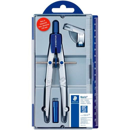 550 01 STAEDTLER COMPÁS ESCOLAR NORIS 550 ESTUCHE CON ADAPTADOR UNIVERSAL + TUBO DE MINAS GRIS METALIZADO