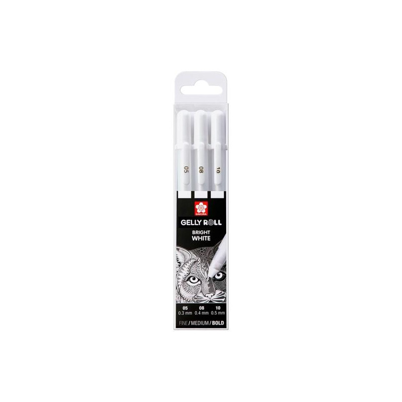 POXPGBWH3C TALENS SAKURA BOLÍGRAFOS GELLY WHITE FINO/MEDIO/GRUESO GEL BRILLANTE ESTUCHE DE 3 BLANCO