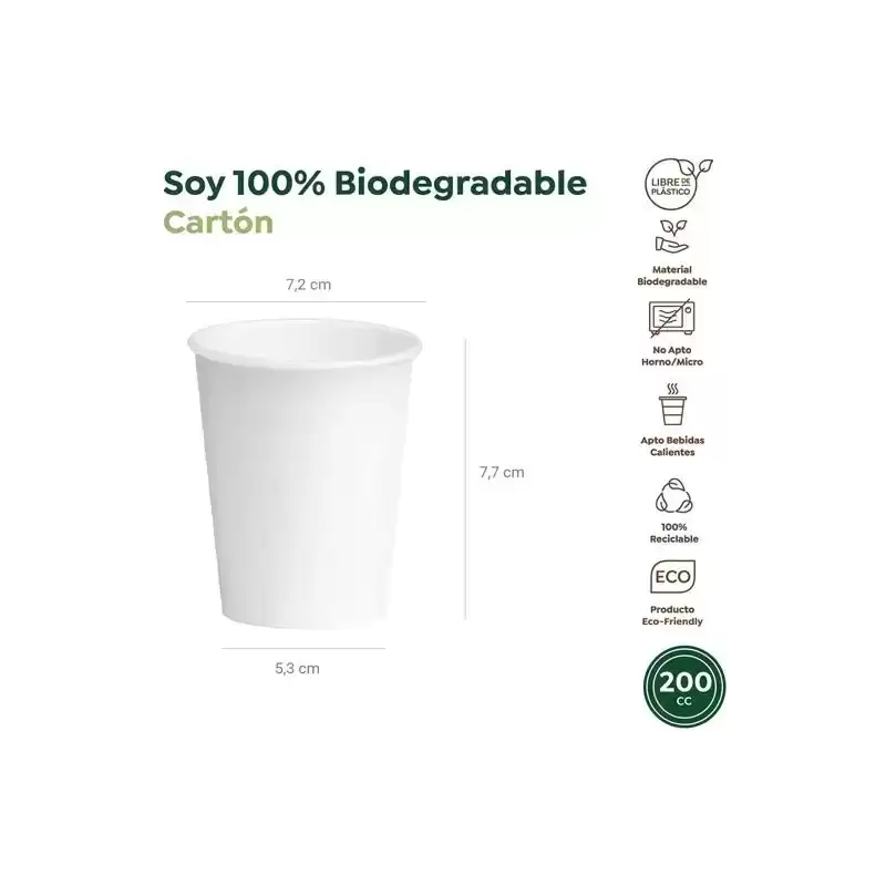 30301D VASO CARTÓN BIODEGRADABLE 200CC BLANCO PACK 25 UD