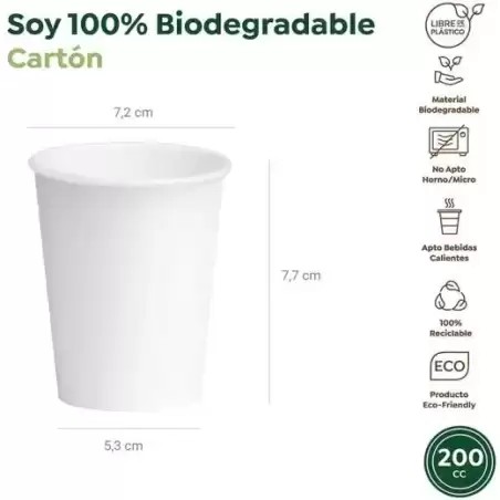 30301D VASO CARTÓN BIODEGRADABLE 200CC BLANCO PACK 25 UD