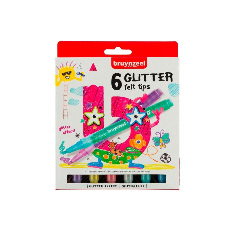 60126006 TALENS BRUYNZEEL ROTULADORES GLITTER KIDS COLORES SURTIDOS ESTUCHE 6 UD