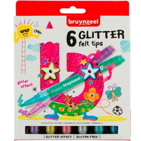 60126006 TALENS BRUYNZEEL ROTULADORES GLITTER KIDS COLORES SURTIDOS ESTUCHE 6 UD