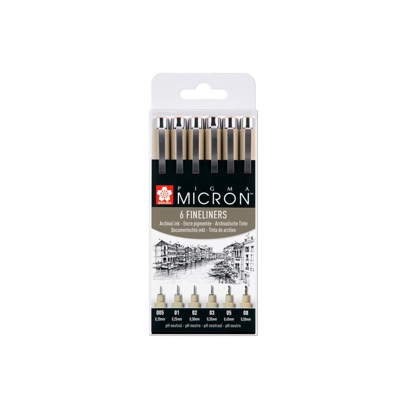 POXSDK6 TALENS SAKURA ROTULADORES PERMANENTES PIGMA MICRON FINELINER ESTUCHE DE 6 NEGRO