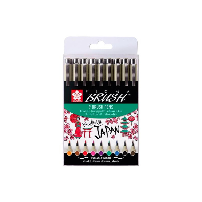 POXSDKBR9 TALENS SAKURA ROTULADORES PUNTA PINCEL PIGMA BRUSH PENS C/SURTIDOS ESTUCHE 9 UD