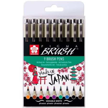 POXSDKBR9 TALENS SAKURA ROTULADORES PUNTA PINCEL PIGMA BRUSH PENS C/SURTIDOS ESTUCHE 9 UD