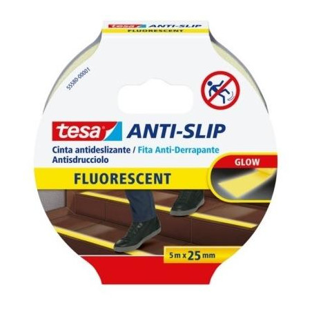 55580-00001-11 TESA CINTA ANTIDESLIZANTE ADHESIVA 5MX25MM FLUORESCENTE AMARILLO