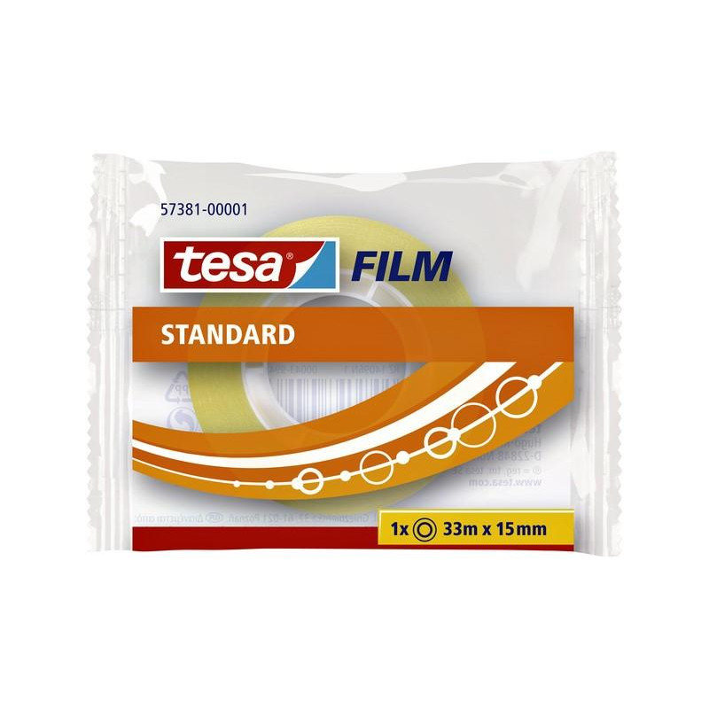 57381-00001-01 TESA FILM CINTA ADHESIVA TRANSPARENTE STANDARD ROLLO 15MM X 33M EN BOLSITA