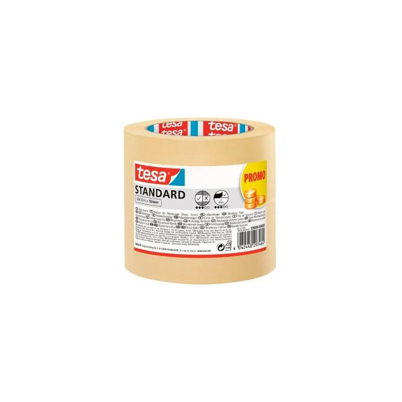 59006-00000-00 TESA CINTA DE ENMASCARAR STANDARD ADHESIVA PARA PINTOR 50MX50MM EN PACK DE 2 ROLLOS