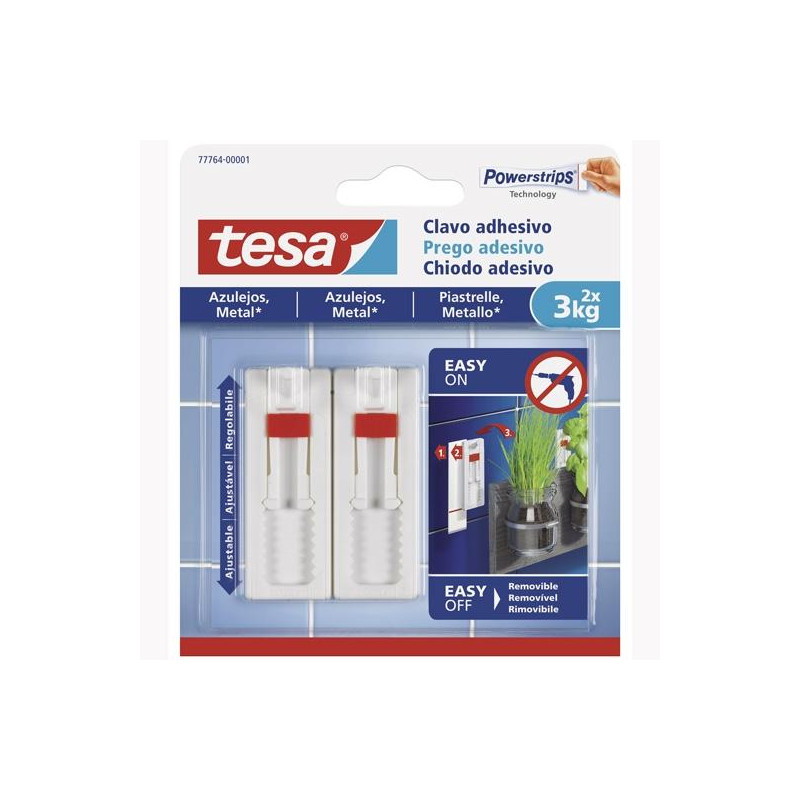 77764-00001-00 TESA PACK DE 2 CLAVO ADHESIVO AJUSTABLE HASTA 3KG PARA SUPERFICIES LISAS