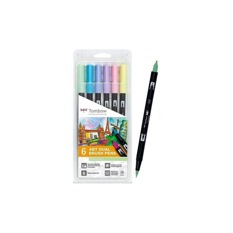 ABT-6C-4 TOMBOW ABT DUAL BRUSH ROTULADORES DOBLE PUNTA FINA/PINCEL C/SURTIDOS CANDY ESTUCHE 6 UD