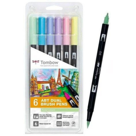 ABT-6C-4 TOMBOW ABT DUAL BRUSH ROTULADORES DOBLE PUNTA FINA/PINCEL C/SURTIDOS CANDY ESTUCHE 6 UD