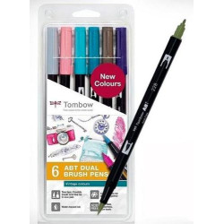 ABT-6P-5/ABT-6C-5 TOMBOW ABT DUAL BRUSH ROTULADORES DOBLE PUNTA FINA/PINCEL C/SURTIDOS VINTAGE ESTUCHE 6 UD