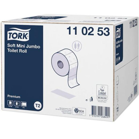 110253 TORK PAPEL HIGIÉNICO PREMIUM SUAVE MINI JUMBO 2 CAPAS ROLLO 170M BLANCO PACK -12U-