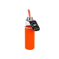 ID0608 I-DRINK BOTELLA BOROSILICATO ISOTÉRMICA 500ML A/INOXIDABLE CON TAPA NARANJA CORAL EN NEOPRENO