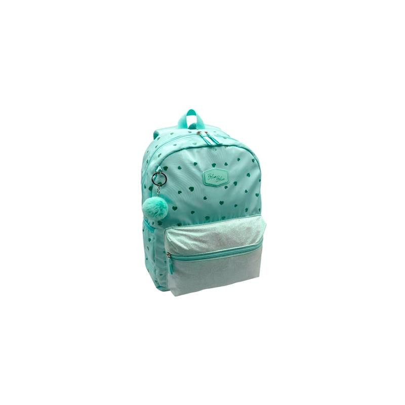 T433-1033 TOYBAGS MOCHILA AMERICANO BLIN-BLIN CORAZONES MENTA COMPARTIMENTO PARA PORTÁTIL 15