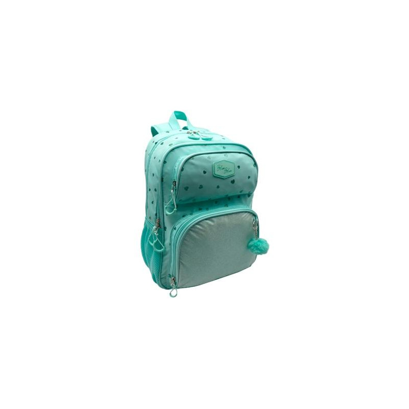 T434-1033 TOYBAGS MOCHILA PRIMARIA BLIN-BLIN CORAZONES MENTA DOBLE COMPARTIMENTO ADAPTABLE A CARRO