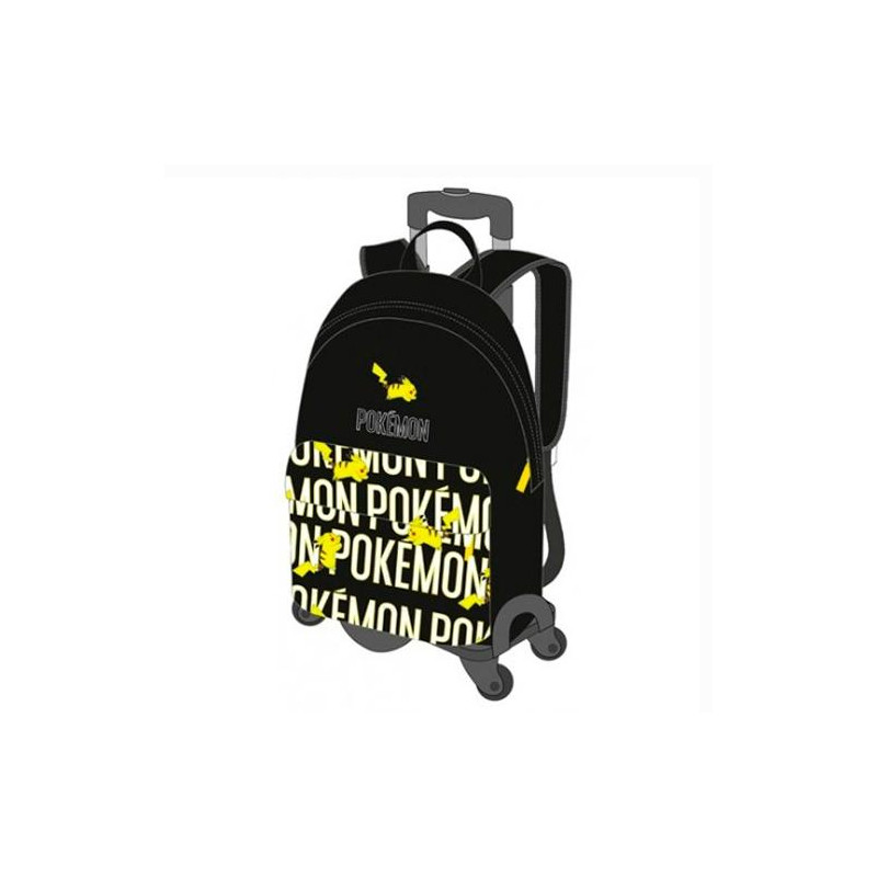 T964-952 TOYBAGS MOCHILA POKEMON PIKACHU ADAPTABLE CON TROLLEY DE 4 RUEDAS MULTIDIRECCIONALES DOBLE COMPARTIMENTO