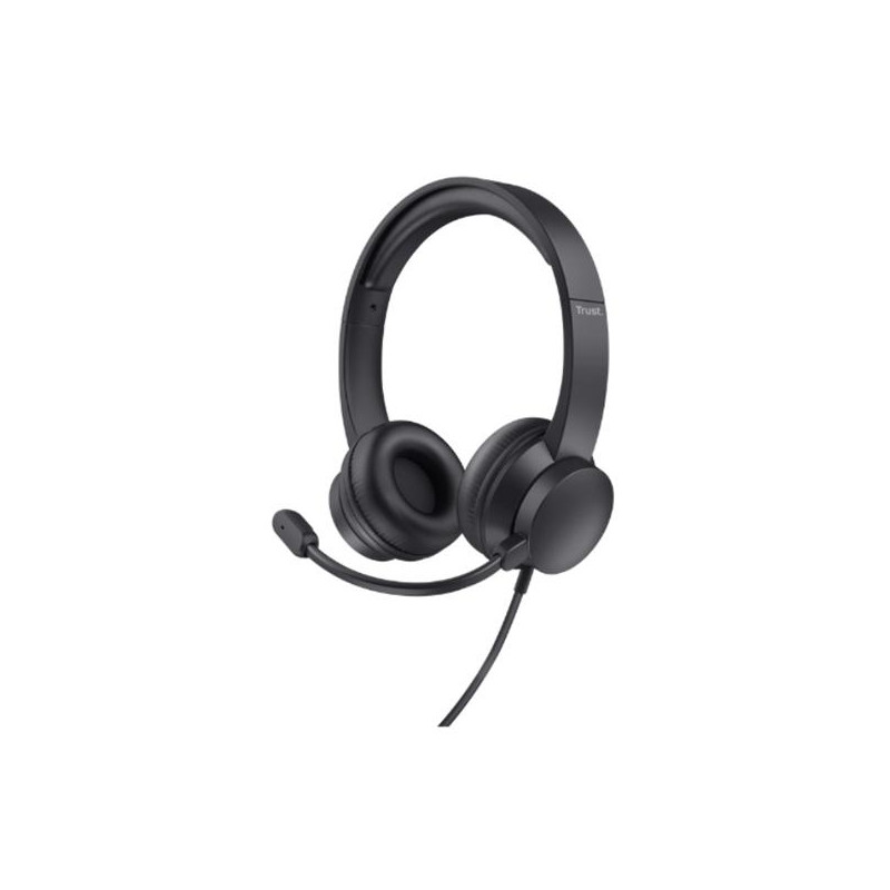 25333 TRUST AURICULARES HS-150 ESTÉREO JACK 3.5MM CON MICRÓFONO FLEXIBLE AJUSTABLE NEGRO