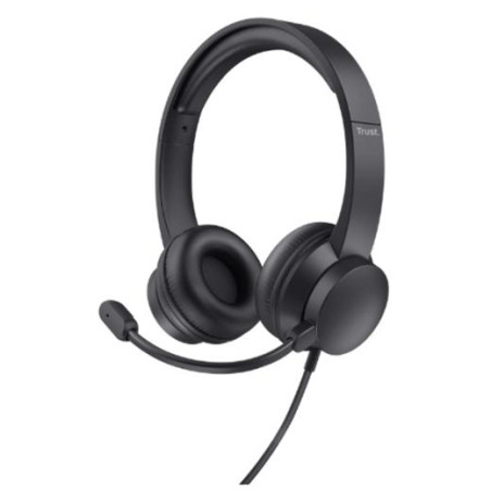 25333 TRUST AURICULARES HS-150 ESTÉREO JACK 3.5MM CON MICRÓFONO FLEXIBLE AJUSTABLE NEGRO