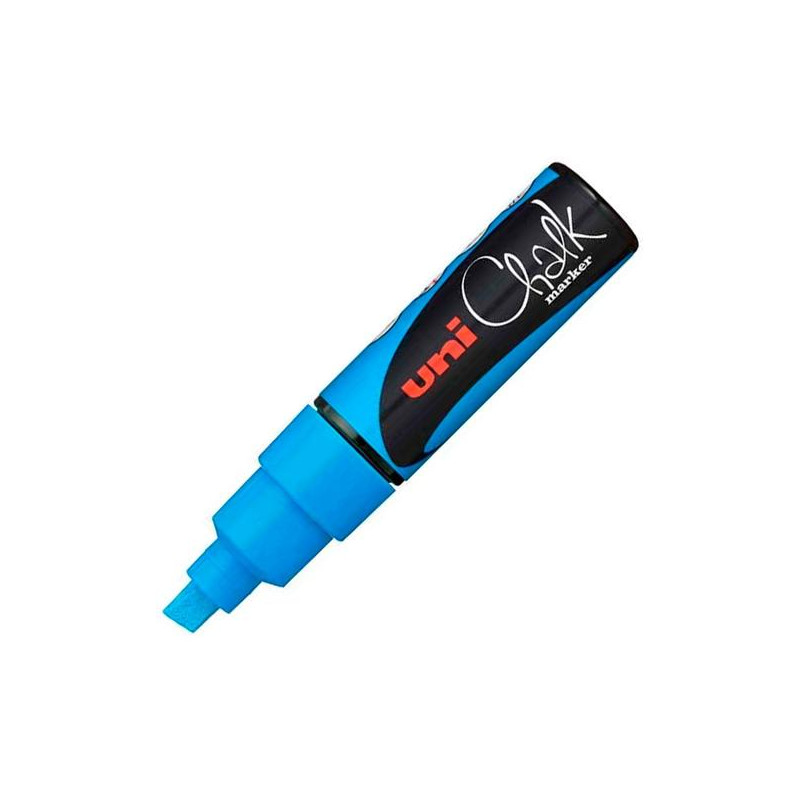 140152000 UNIBALL MARCADOR DE TIZA LÍQUIDA CHALK PWE-8K PUNTA BISELADA AZUL CLARO