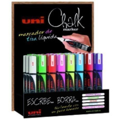 182634541 UNIBALL MARCADOR DE TIZA LÍQUIDA CHALK PWE-5M/3D COLORES SURTIDOS EXPOSITOR 36 UD