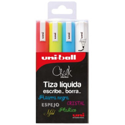 182634786 UNIBALL MARCADOR DE TIZA LÍQUIDA CHALK PWE-5M 4P COLOERS SURTIDOS BLÍSTER 4 UD