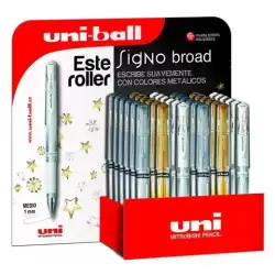 182634397 UNIBALL ROLLERBALL SIGNO BROAD UM-153 1.0MM SURTIDO ORO/PLATA/BLANCO EXPOSITOR 36 UD