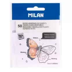 411260050 MILAN BLOC NOTAS ADHESIVAS 50H 76X76 PLÁSTICO TRANSLÚCIDAS
