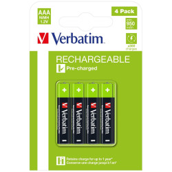 49514 VERBATIM PILAS ALCALINAS RECARGABLES AAA - HR03 - (PACK 4 UDS) (SUSTITUYE 49942)