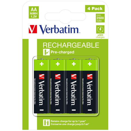 49517 VERBATIM PILAS ALCALINAS RECARGABLES AA - HR06 - (PACK 4 UDS) (SUSTITUYE 49941)