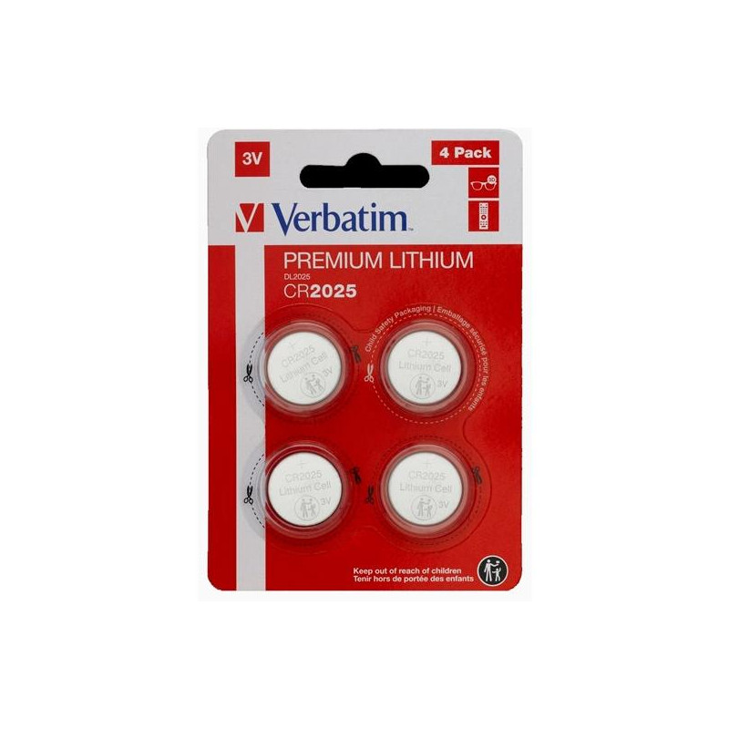 49532 VERBATIM PILAS PLANAS DE LITIO 3V - CR2025 (4 PACK)