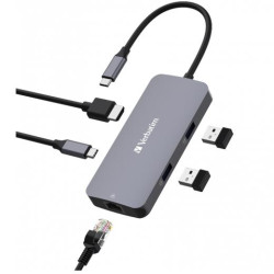 32150 VERBATIM HUB PRO USB-C A 1XHDMI/1XRJ45/2XUSB-A 3.0/1XUSB-C PD PLATA