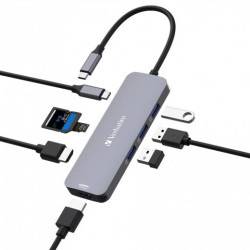 32151 VERBATIM HUB PRO USB-C A 3XUSB 3.2 /2XHDMI /1XUSB-C PW/1XSD/1XMICROSD PLATA