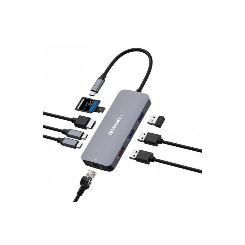 32152 VERBATIM HUB PRO USB-C A 1XUSB 3.2/2XUSB 3.2/1XHDMI/1XRJ45/2XUSB-C/1XSD/1XMICROSD PLATA