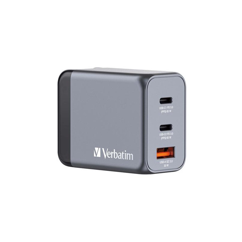 32201 VERBATIM GNC-65 CARGADOR PARED GAN 65W USB-A 3.0 Y 2XUSB-C 3.0