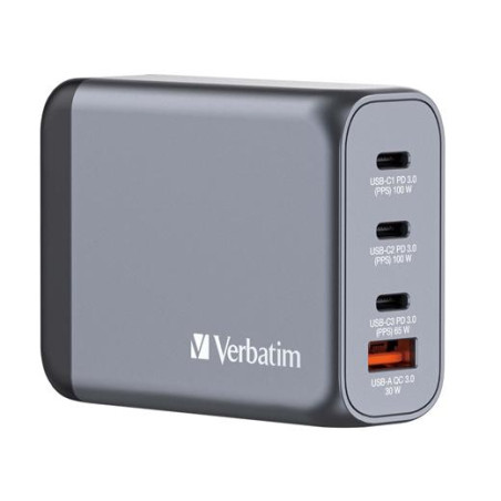 32202 VERBATIM GNC-100 CARGADOR PARED GAN 100W USB-A 3.0 Y 3XUSB-C 3.0