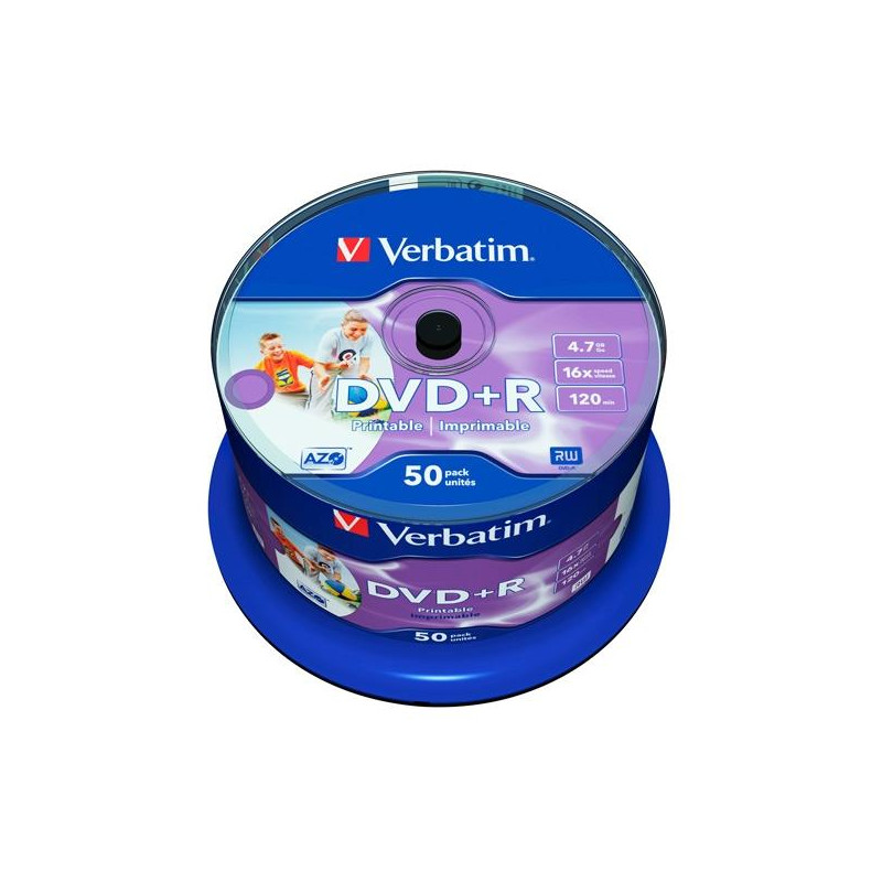 43512 VERBATIM DVD+R AZO 4.7GB 16X WIDE PRINTABLE SURFACE NO-ID