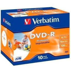 43521 VERBATIM DVD-R 4.7GB AZO 16X / 10 PACK JEWEL CASE / PRINTABLE SURFACE