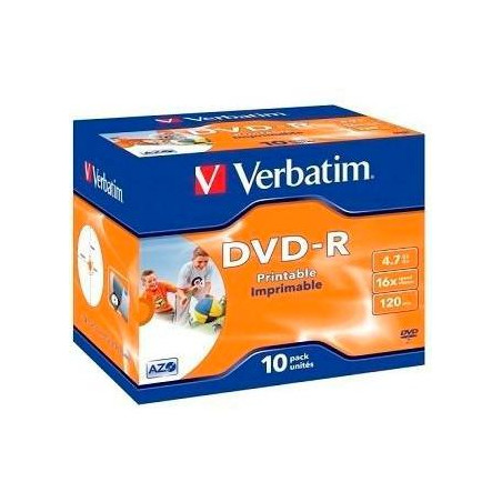 43521 VERBATIM DVD-R 4.7GB AZO 16X / 10 PACK JEWEL CASE / PRINTABLE SURFACE