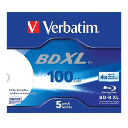 43789 VERBATIM BD-R XL BLU-RAY 100GB 4X SPEED DATALIFE WHITE INKJET PRINTABLE - 5 EN CAJA JEWEL