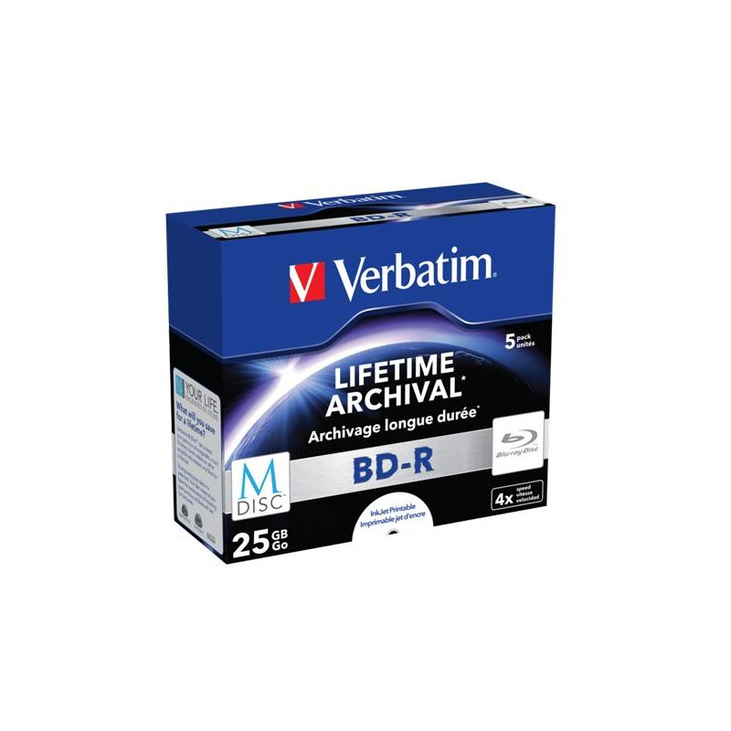 43823 VERBATIM BD-R MDISC BLU-RAY 25GB 4X SPEED DATALIFE WHITE BLUE SURFACE -5 PACK