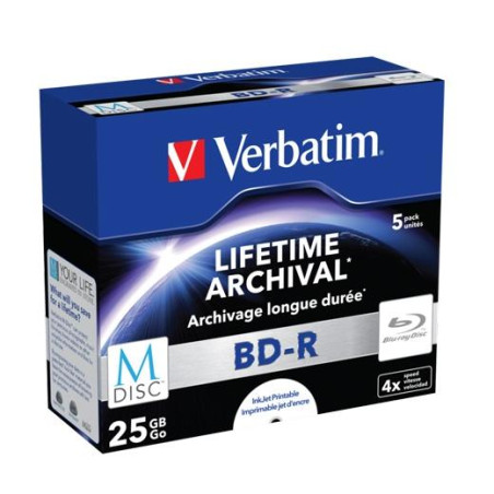 43823 VERBATIM BD-R MDISC BLU-RAY 25GB 4X SPEED DATALIFE WHITE BLUE SURFACE -5 PACK