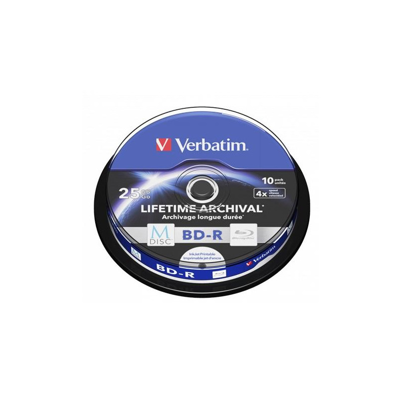 43825 VERBATIM BD-R MDISC BLU-RAY 25GB 4X SPEED DATALIFE WHITE BLUE SURFACE -10 PACK